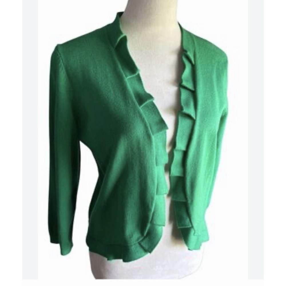 Verve Ami Women's Green Solid Knit Short Large Cardigan Sweater 3/4 Sleeve